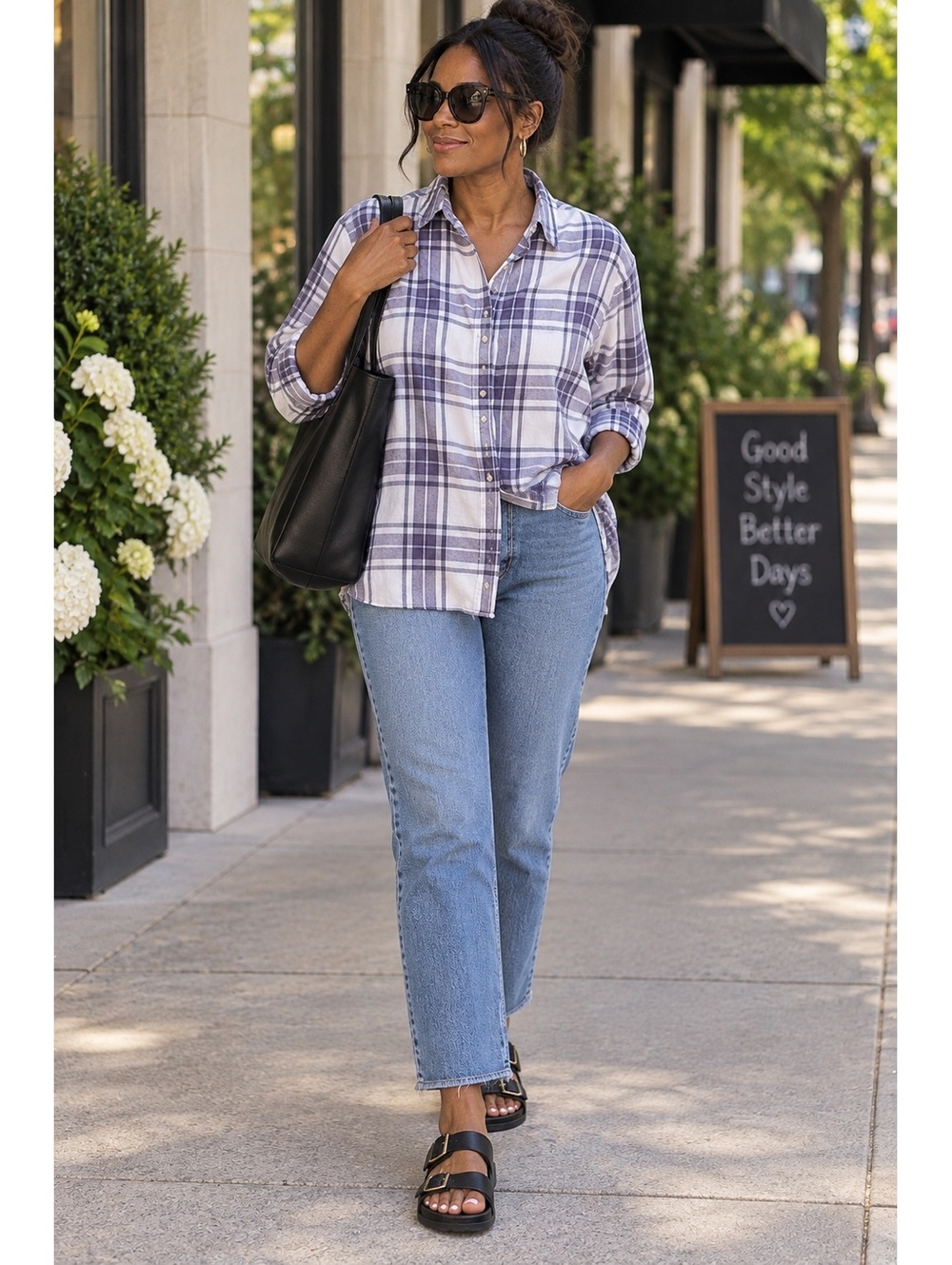 Jachs Girlfriend Women's Purple and White Plaid Button-Up Shirt Size Large